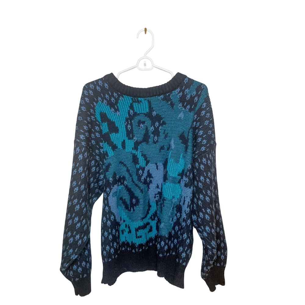 Vintage 80s Men's MTO International Black and Blue Sweater Size XL